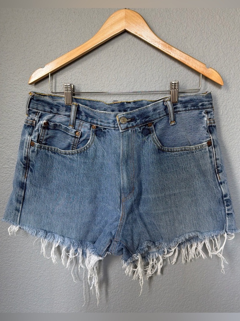 Levi's Light Blue Frayed Hem Cutoff Denim Shorts